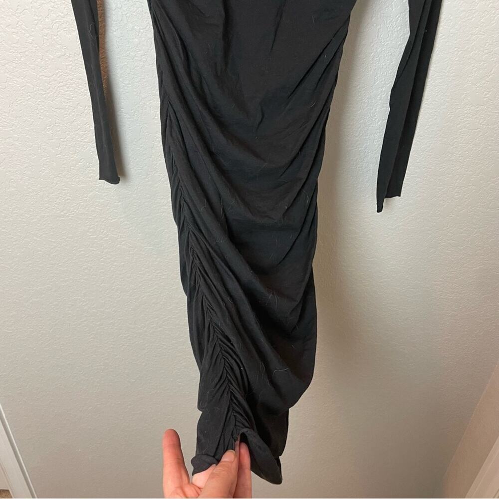 VELVET Black Gathered Fitted Midi Dress w/Long Sleeves Size M - Picture 4 of 7
